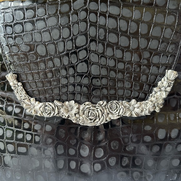 Vintage Glen Miller for Ann Turk Genuine Leather Crocodile Print Black Handbag - Picture 2 of 7